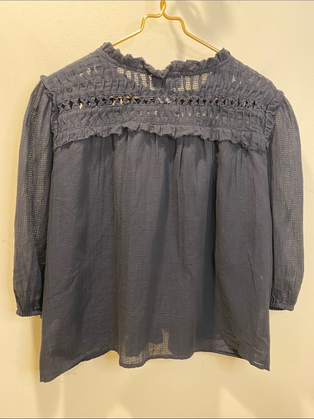 Calypso St. Barth Black Crochet Yoke Button-Down Cotton Top Sz XL - Picture 9 of 11